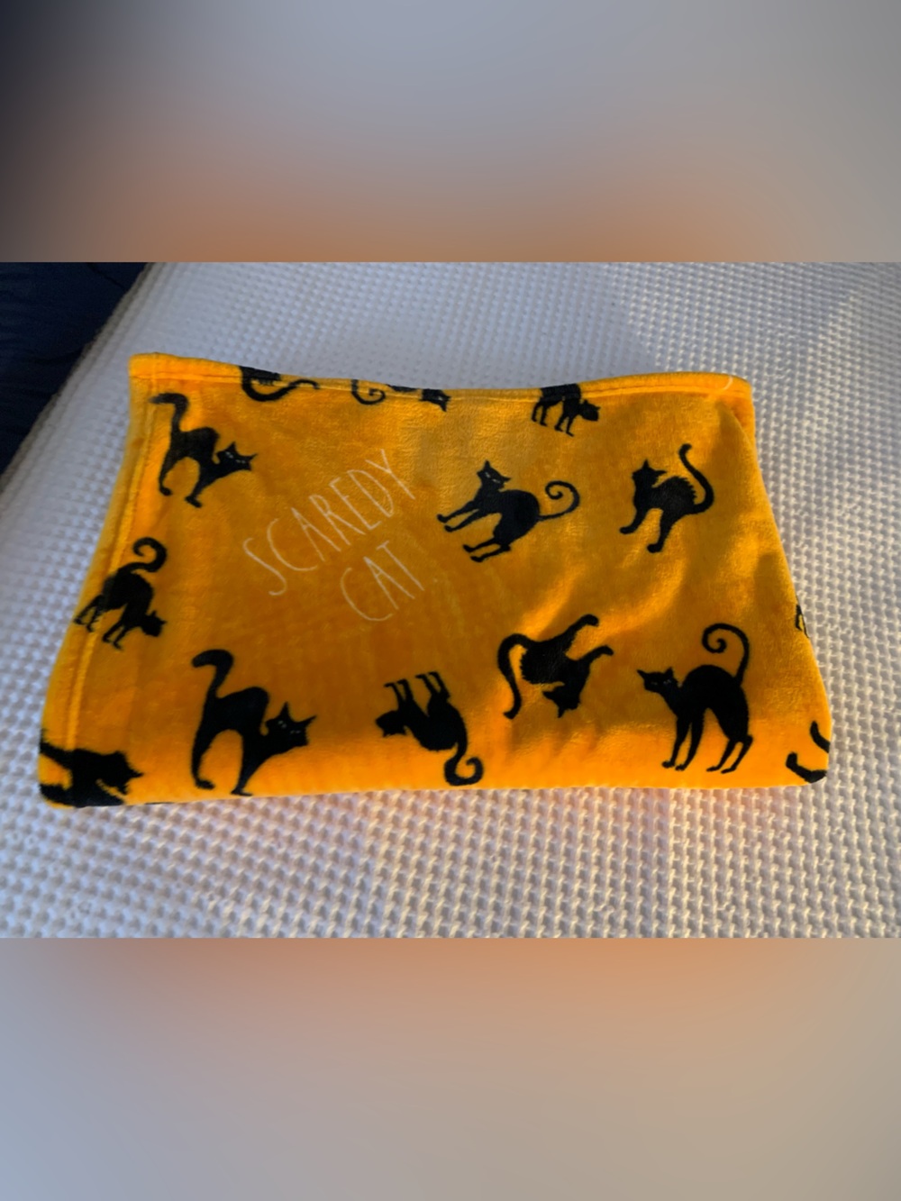 Rae Dunn Orange Plush Blanket with Black Cat Scaredy cat throw